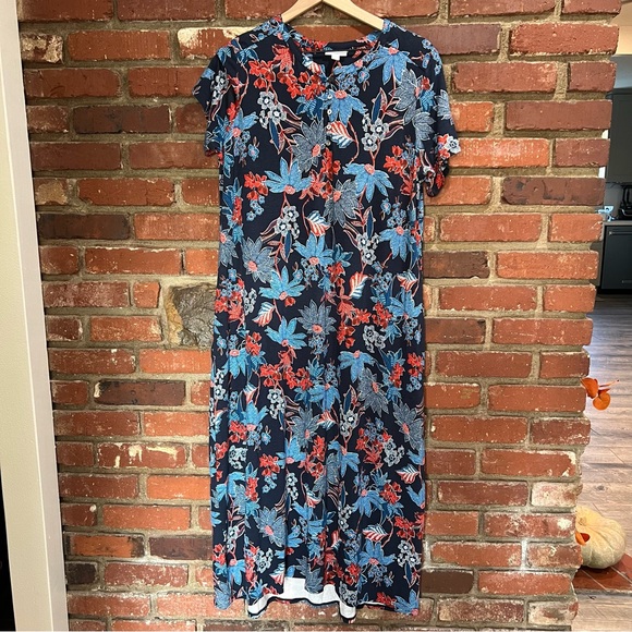 J.Jill women's 1/4 button short sleeve long‎ maxi floral dress size 1x stretchy - Picture 1 of 11